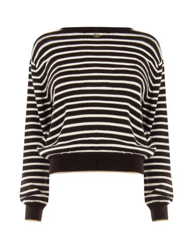 Pull rayé en viscose mélangée et laine avec Lurex sur les bords Rinascimento