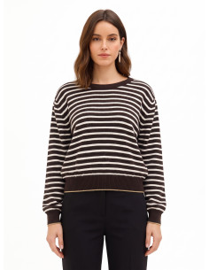 Pull rayé en viscose mélangée et laine avec Lurex sur les bords Rinascimento