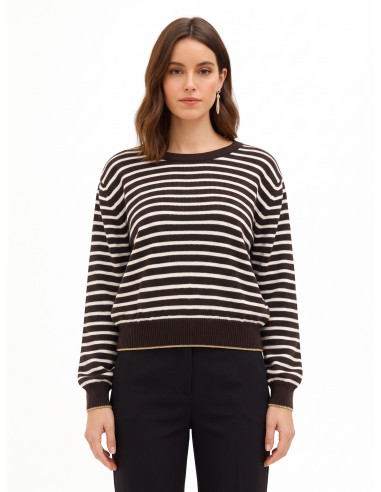 Pull rayé en viscose mélangée et laine avec Lurex sur les bords Rinascimento
