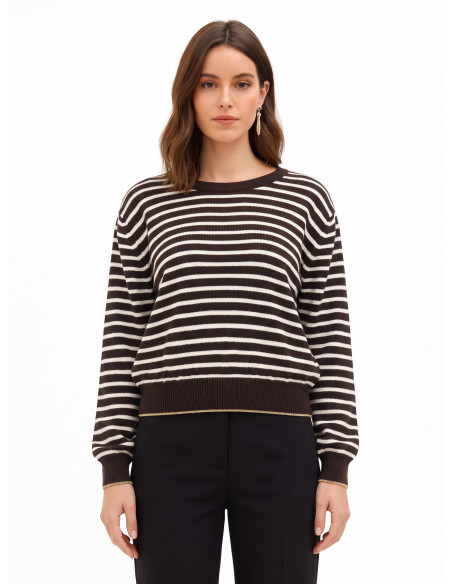 Pull rayé en viscose mélangée et laine avec Lurex sur les bords Rinascimento