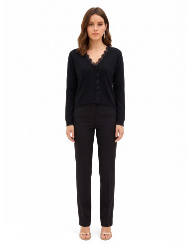 Dunne oversized wollen cardigan met V-hals en kanten detail Rinascimento
