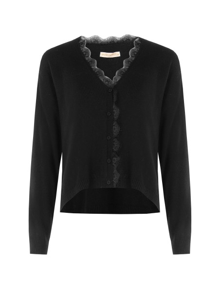 Dunne oversized wollen cardigan met V-hals en kanten detail Rinascimento