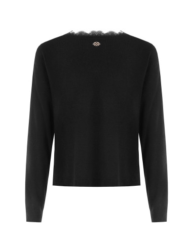 Cardigan fin oversize en laine avec col en V et détail en dentelle Rinascimento