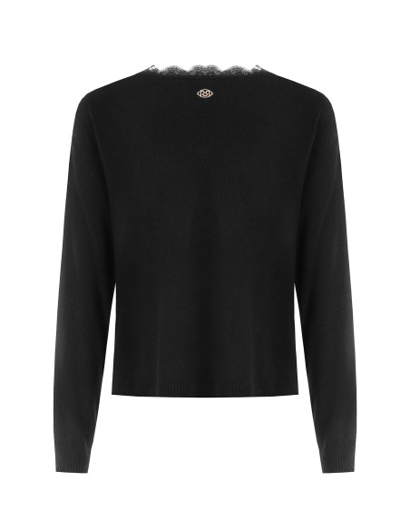 Dunne oversized wollen cardigan met V-hals en kanten detail Rinascimento