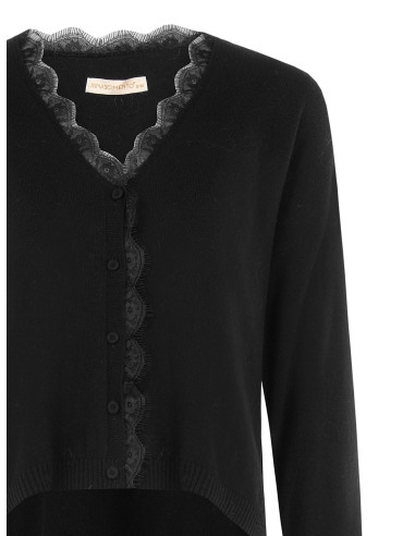 Cardigan fin oversize en laine avec col en V et détail en dentelle Rinascimento