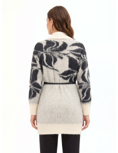 Cardigan en mélange de mohair et de lurex avec motif floral XXL et longue ceinture en similicuir Rinascimento 2
