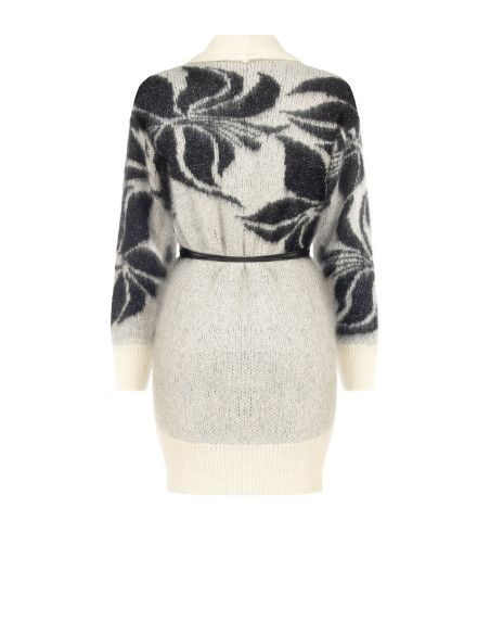 Vest-cardigan van een mix van mohair en lurex met een groot bloemenmotief en een lange riem van imitatieleer Rinascimento