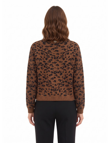 Trui met luipaardprint van een viscose-wolmix met kristallen Rinascimento