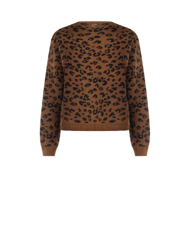 Trui met luipaardprint van een viscose-wolmix met kristallen Rinascimento