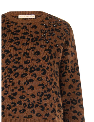 Trui met luipaardprint van een viscose-wolmix met kristallen Rinascimento