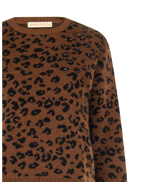 Trui met luipaardprint van een viscose-wolmix met kristallen Rinascimento