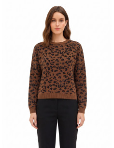 Pull en mélange de viscose et de laine à motif léopard avec cristaux Rinascimento