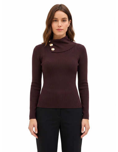 Pull ajusté en mélange de viscose avec boutons au col Rinascimento