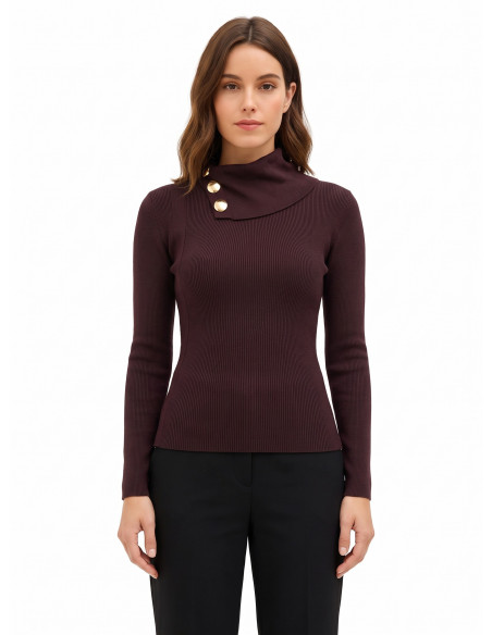 Pull ajusté en mélange de viscose avec boutons au col Rinascimento