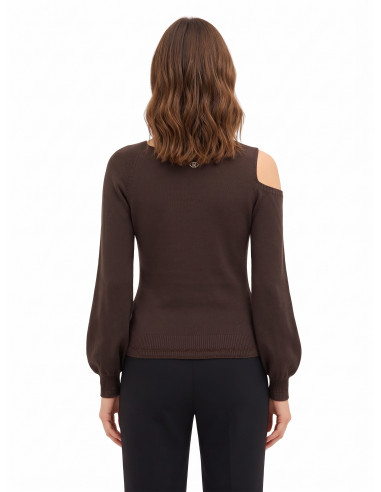 Pull léger en mélange de viscose avec encolure asymétrique et bords en lurex Rinascimento