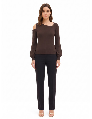 Pull léger en mélange de viscose avec encolure asymétrique et bords en lurex Rinascimento
