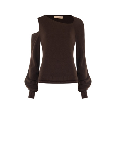 Pull léger en mélange de viscose avec encolure asymétrique et bords en lurex Rinascimento