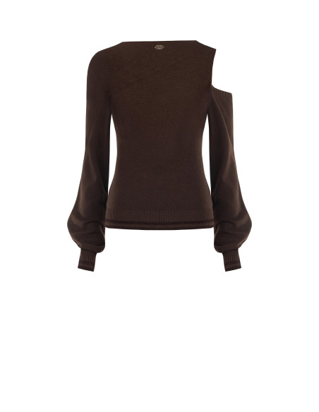 Pull léger en mélange de viscose avec encolure asymétrique et bords en lurex Rinascimento
