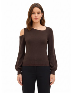 Pull léger en mélange de viscose avec encolure asymétrique et bords en lurex Rinascimento