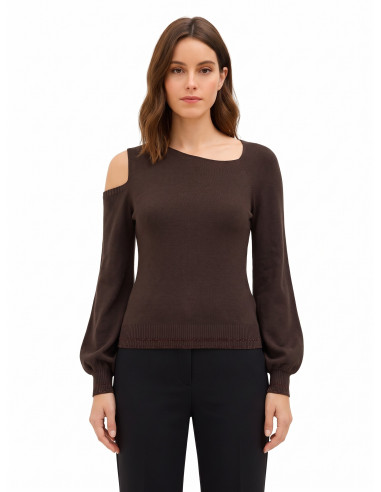 Pull léger en mélange de viscose avec encolure asymétrique et bords en lurex Rinascimento