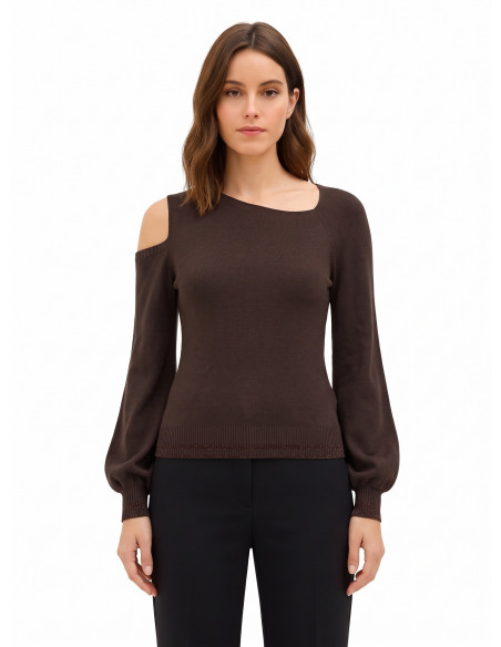 Pull léger en mélange de viscose avec encolure asymétrique et bords en lurex Rinascimento