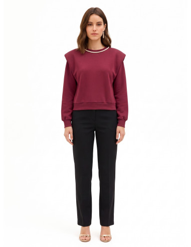 Sweat oversize en coton avec col en perles amovible Rinascimento