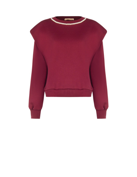 Sweat oversize en coton avec col en perles amovible Rinascimento