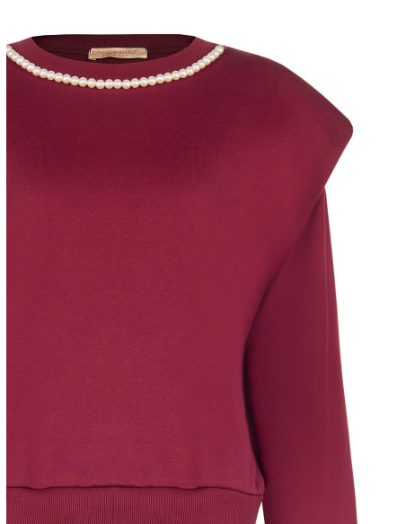 Sweat oversize en coton avec col en perles amovible Rinascimento
