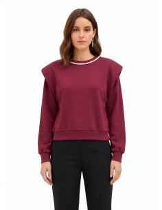 Sweat oversize en coton avec col en perles amovible Rinascimento