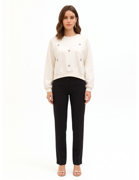 Sweat-shirt court oversize avec cristaux cabochons Rinascimento