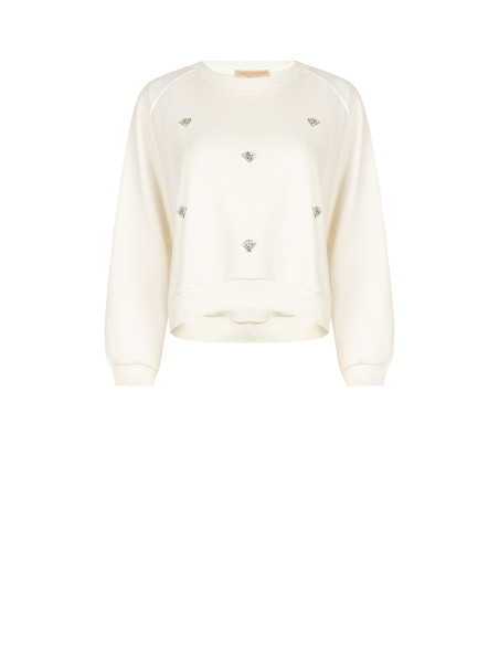 Sweat-shirt court oversize avec cristaux cabochons Rinascimento