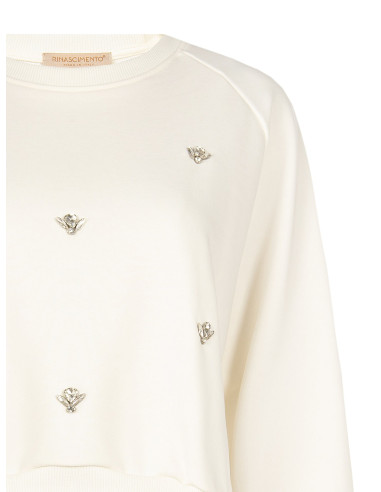 Sweat-shirt court oversize avec cristaux cabochons Rinascimento