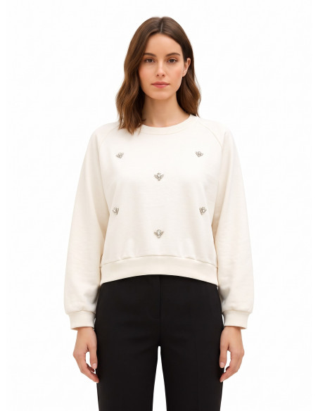 Sweat-shirt court oversize avec cristaux cabochons Rinascimento