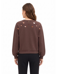 Regular katoenen sweater met applicatie van maxi-pailletten Rinascimento 2
