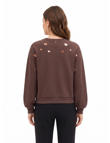 Sweat-shirt regular en coton avec application de maxi-paillettes Rinascimento