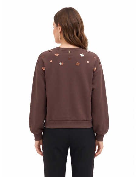 Sweat-shirt regular en coton avec application de maxi-paillettes Rinascimento