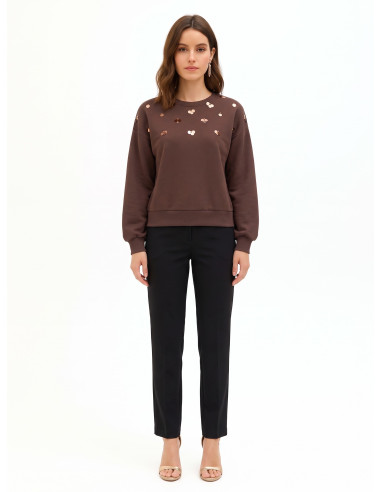 Regular katoenen sweater met applicatie van maxi-pailletten Rinascimento