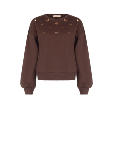 Regular katoenen sweater met applicatie van maxi-pailletten Rinascimento