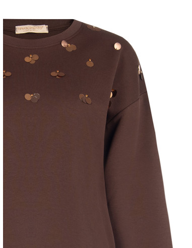 Regular katoenen sweater met applicatie van maxi-pailletten Rinascimento