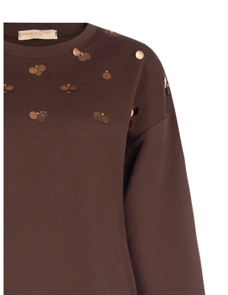 Regular katoenen sweater met applicatie van maxi-pailletten Rinascimento