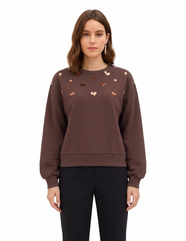 Sweat-shirt regular en coton avec application de maxi-paillettes Rinascimento