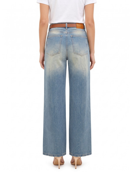 Jean wide leg effet usé, délavage clair Rinascimento
