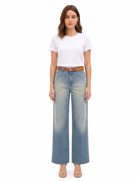 Jean wide leg effet usé, délavage clair Rinascimento