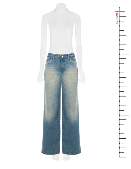 Jean wide leg effet usé, délavage clair Rinascimento