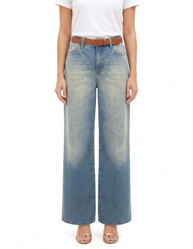 Wide-legjeans met versleten effect, lichte wassing Rinascimento