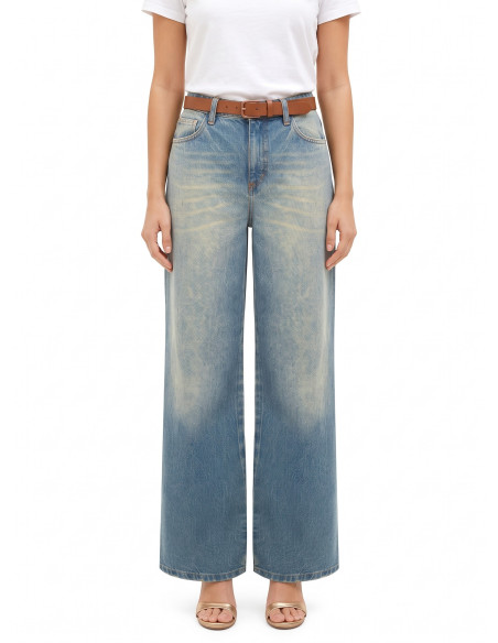Jean wide leg effet usé, délavage clair Rinascimento