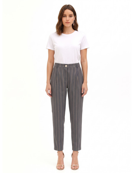 Pantalon droit en coton mélangé à rayures avec pinces Rinascimento