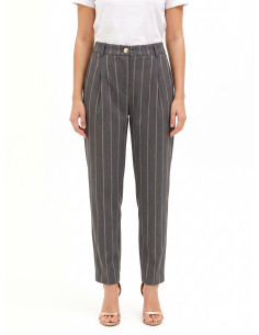 Pantalon droit en coton mélangé à rayures avec pinces Rinascimento