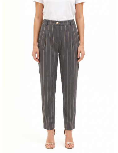 Pantalon droit en coton mélangé à rayures avec pinces Rinascimento