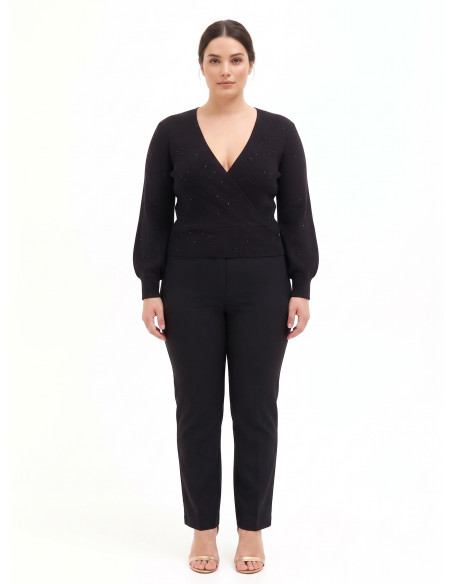 Pull grande taille à col V croisé et micro-paillettes Rinascimento Curvy